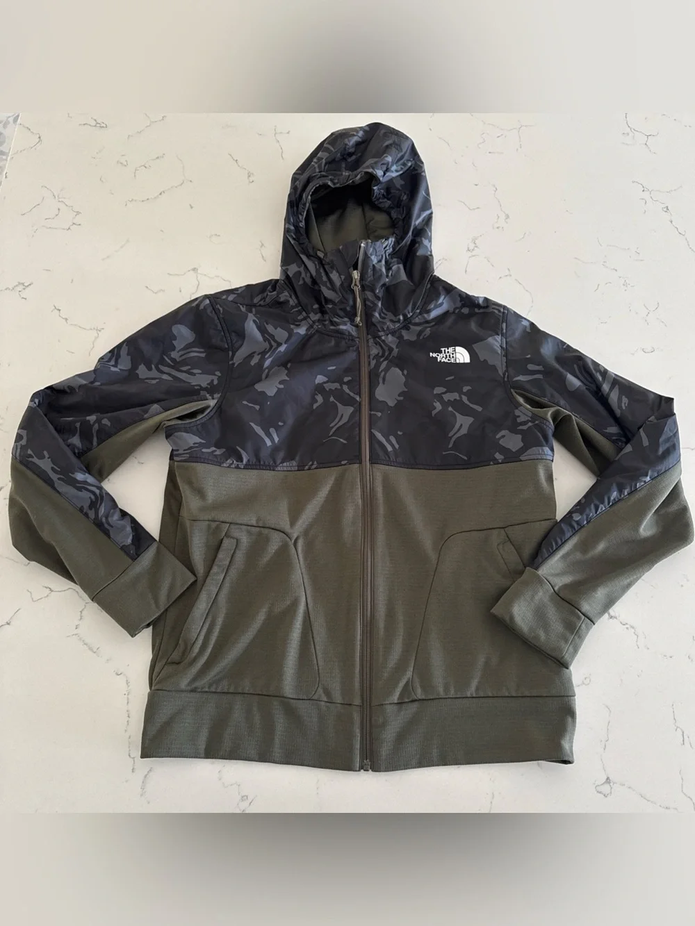 The North Face Mens Hooded Hybrid Jacket - Olive Green & Black Camo Full Zip